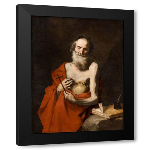 Saint Jerome Black Modern Wood Framed Art Print with Double Matting by Ribera, Jusepe de