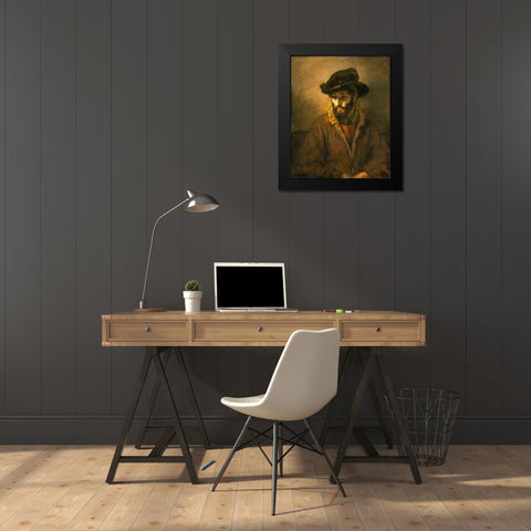 A Bearded Man Wearing a Hat Black Modern Wood Framed Art Print by van Rijn, Rembrandt
