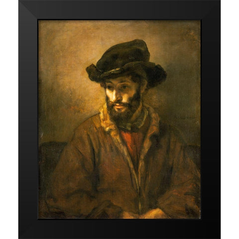 A Bearded Man Wearing a Hat Black Modern Wood Framed Art Print by van Rijn, Rembrandt