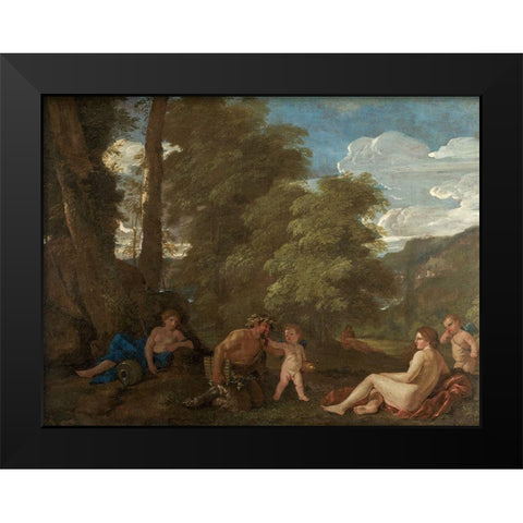 Nymphs and a Satyr Black Modern Wood Framed Art Print by Poussin, Nicolas
