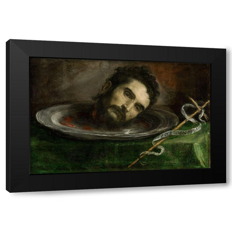 Head of Saint John the Baptist Black Modern Wood Framed Art Print with Double Matting by Spain 16th Century