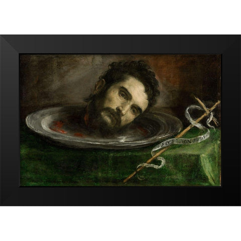 Head of Saint John the Baptist Black Modern Wood Framed Art Print by Spain 16th Century