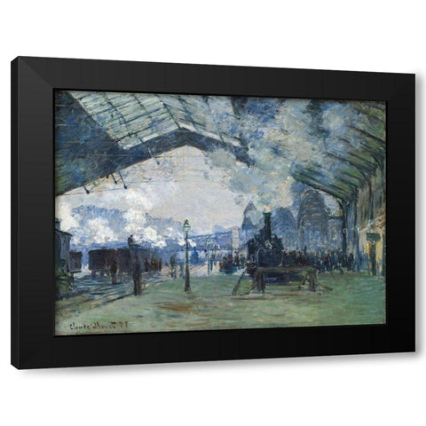 Arrival of the Normandy Train, Gare Saint-Lazare 1877 Black Modern Wood Framed Art Print by Monet, Claude