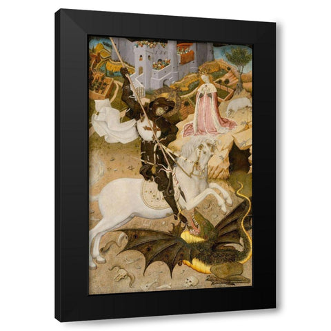 Saint George and the Dragon 1434 Black Modern Wood Framed Art Print with Double Matting by Martorell, Bernat