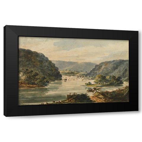 A View of the Potomac at Harpers Ferry 1811 Black Modern Wood Framed Art Print by Svinin, Pavel Petrovich