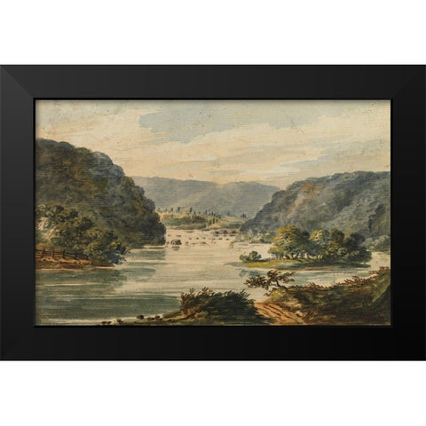 A View of the Potomac at Harpers Ferry 1811 Black Modern Wood Framed Art Print by Svinin, Pavel Petrovich