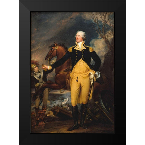 George Washington before the Battle of Trenton Black Modern Wood Framed Art Print by Trumbull, John