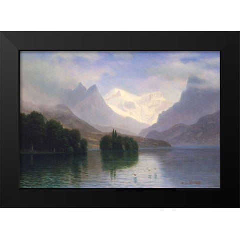 Mountain Scene Black Modern Wood Framed Art Print by Bierstadt, Albert