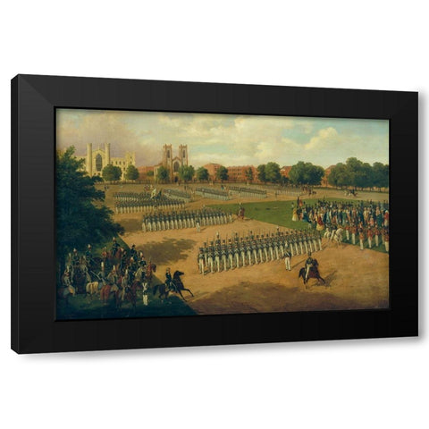 Seventh Regiment on Review, Washington Square, New York 1851 Black Modern Wood Framed Art Print with Double Matting by Boetticher, Otto