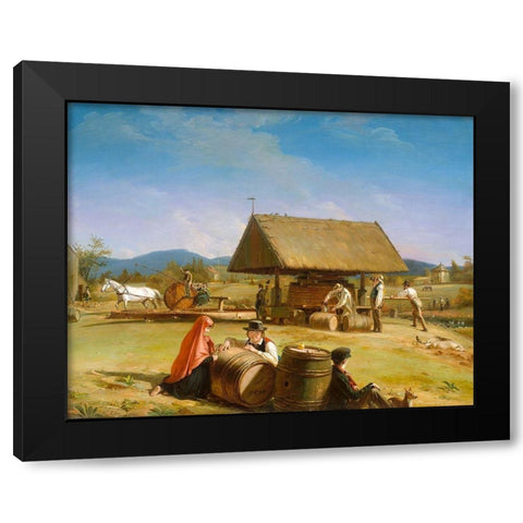 Cider Making 1841 Black Modern Wood Framed Art Print with Double Matting by Mount, William Sidney
