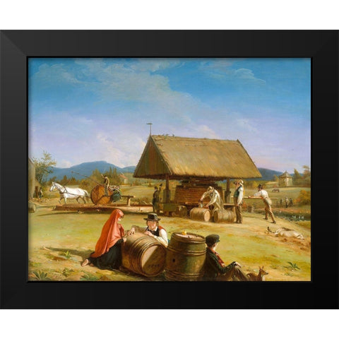 Cider Making 1841 Black Modern Wood Framed Art Print by Mount, William Sidney