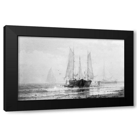 Seascapeâ€”Fishing Boats by the Shore 1875 Black Modern Wood Framed Art Print with Double Matting by Smith, Henry Pember