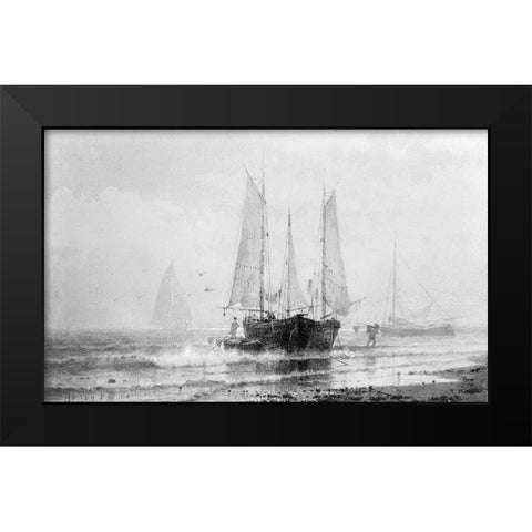 Seascapeâ€”Fishing Boats by the Shore 1875 Black Modern Wood Framed Art Print by Smith, Henry Pember