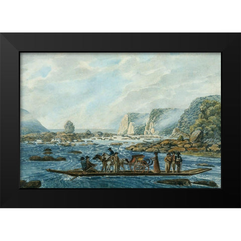 A Ferry Scene on the Susquehanna at Wrights Ferry, near Havre de Grace Black Modern Wood Framed Art Print by Svinin, Pavel Petrovich
