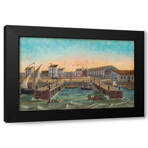 Old Ferry Stairs 1870 Black Modern Wood Framed Art Print by Chappel, William P.