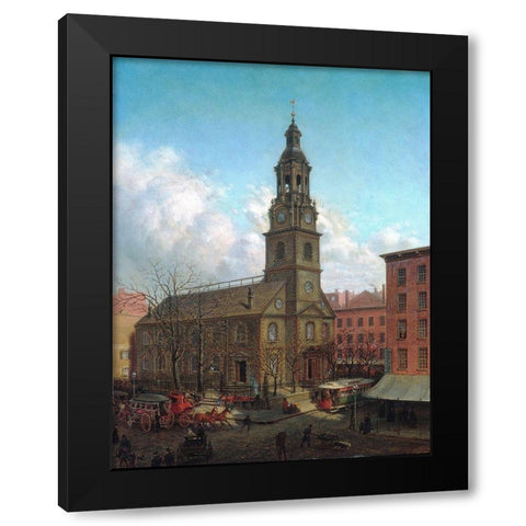 The North Dutch Church, Fulton and William Streets, New York 1869 Black Modern Wood Framed Art Print by Henry, Edward Lamson