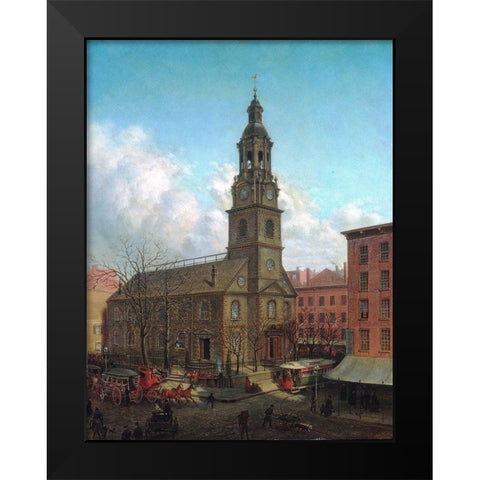 The North Dutch Church, Fulton and William Streets, New York 1869 Black Modern Wood Framed Art Print by Henry, Edward Lamson
