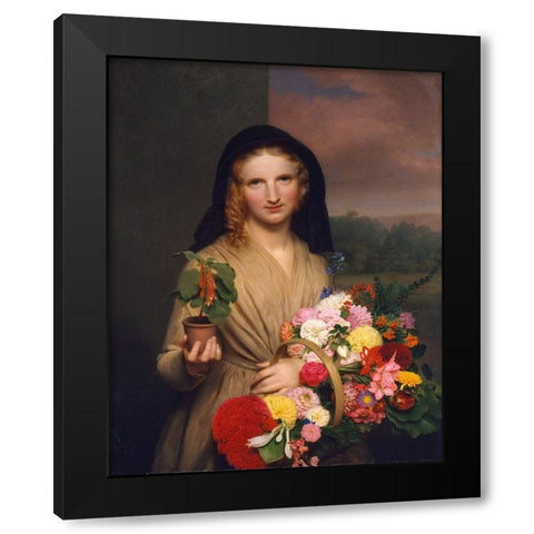 The Flower Girl 1846 Black Modern Wood Framed Art Print by Ingham, Charles Cromwell