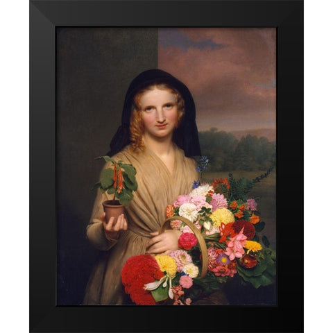 The Flower Girl 1846 Black Modern Wood Framed Art Print by Ingham, Charles Cromwell