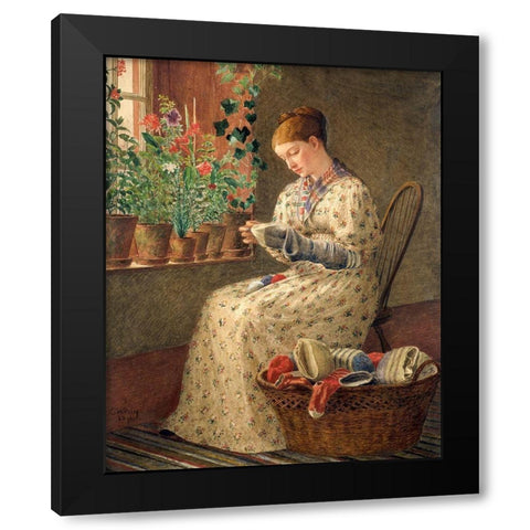 A Months Darning 1876 Black Modern Wood Framed Art Print by Perry, Enoch Wood