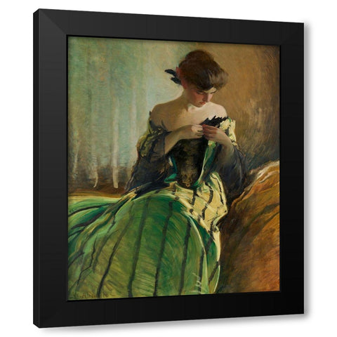 Study in Black and Green Black Modern Wood Framed Art Print with Double Matting by Alexander, John White