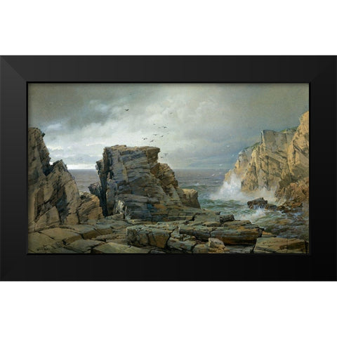 A Rocky Coast 1877 Black Modern Wood Framed Art Print by Richards, William Trost