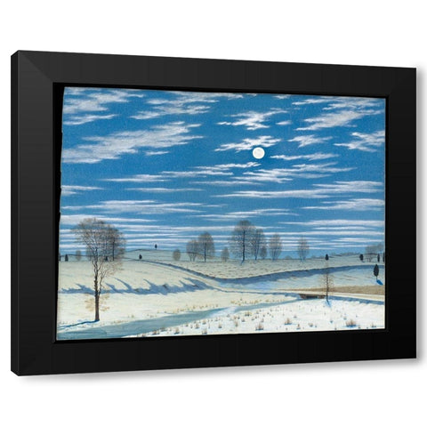 Winter Scene in Moonlight Black Modern Wood Framed Art Print with Double Matting by Farrer, HenryÂ 