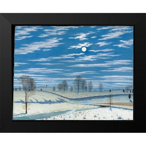 Winter Scene in Moonlight Black Modern Wood Framed Art Print by Farrer, HenryÂ 