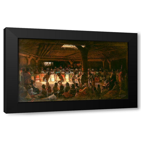Dance in a Subterranean Roundhouse at Clear Lake, California Black Modern Wood Framed Art Print with Double Matting by Tavernier, Jules