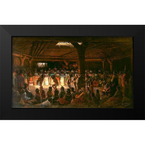Dance in a Subterranean Roundhouse at Clear Lake, California Black Modern Wood Framed Art Print by Tavernier, Jules