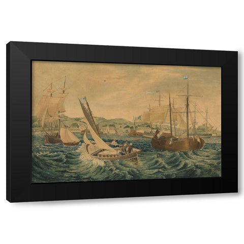 Quarantine, Staten Island 1833 Black Modern Wood Framed Art Print with Double Matting by Bennett, William James