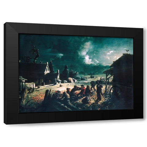 Corn Husking Black Modern Wood Framed Art Print by Blythe, David Gilmour