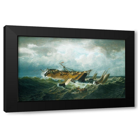 Shipwreck off Nantucket (Wreck off Nantucket after a Storm) 1860 Black Modern Wood Framed Art Print by Bradford, WilliamÂ 