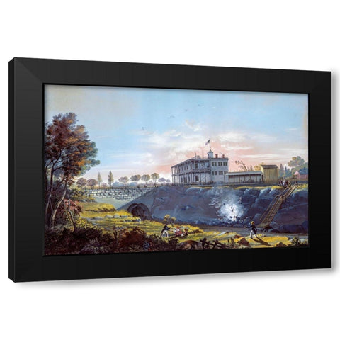 View of the Tunnel of the Harlem Railroad Black Modern Wood Framed Art Print with Double Matting by Calyo, Nicolino