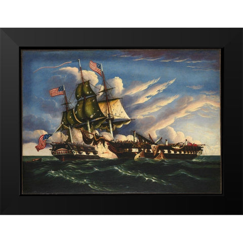 The Constitution and the Guerriere Black Modern Wood Framed Art Print by Chambers, Thomas