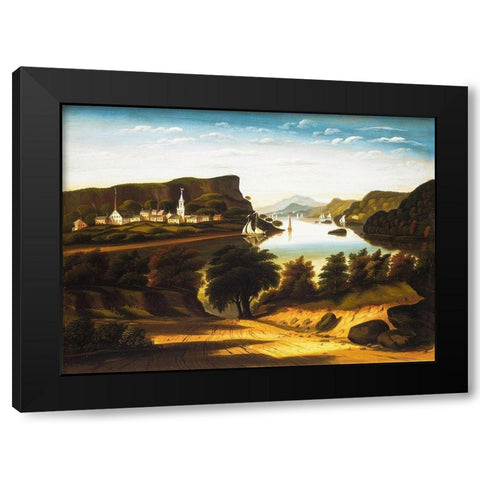 Lake George and the Village of Caldwell Black Modern Wood Framed Art Print by Chambers, Thomas