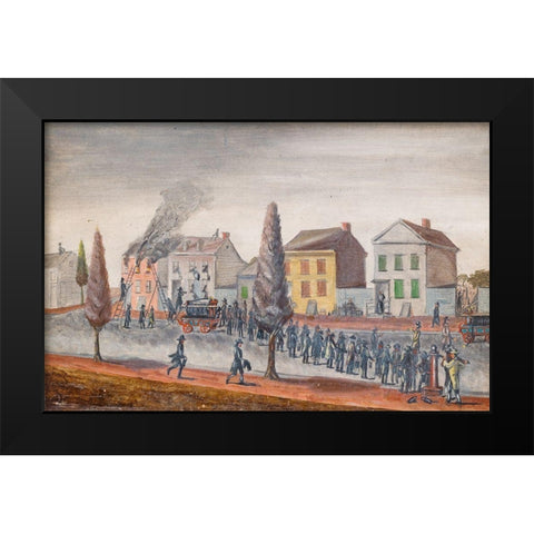 Fighting a Fire Black Modern Wood Framed Art Print by Chappel, William P.