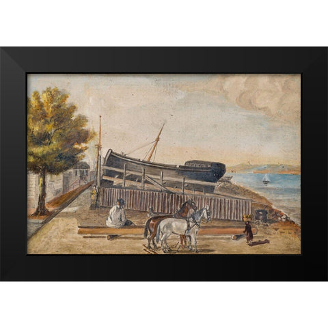 Bergs Ship Yard Black Modern Wood Framed Art Print by Chappel, William P.