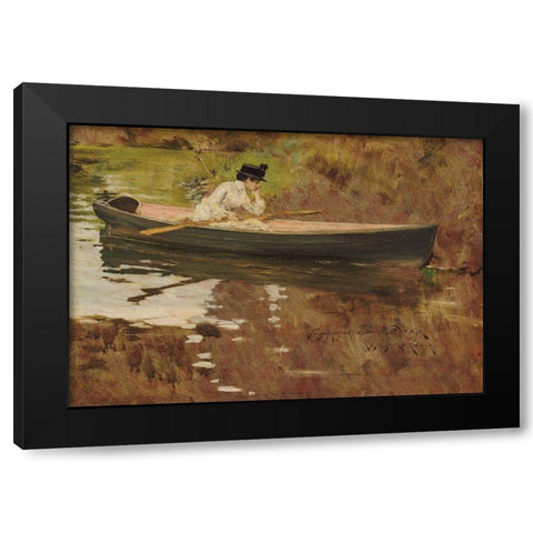Mrs. Chase in Prospect Park Black Modern Wood Framed Art Print with Double Matting by Chase, William Merritt