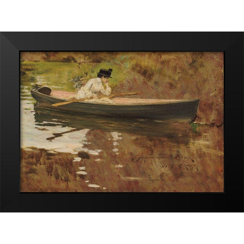 Mrs. Chase in Prospect Park Black Modern Wood Framed Art Print by Chase, William Merritt