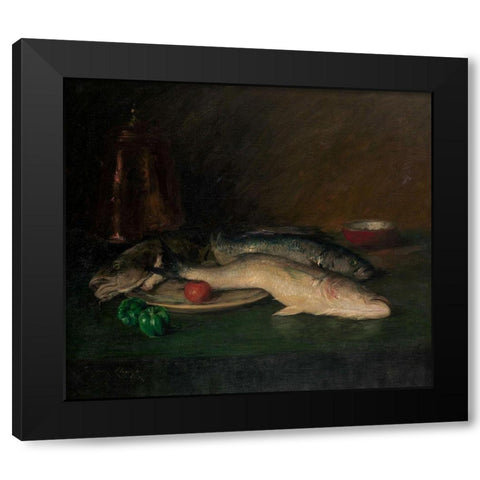 Still Life: Fish Black Modern Wood Framed Art Print by Chase, William Merritt