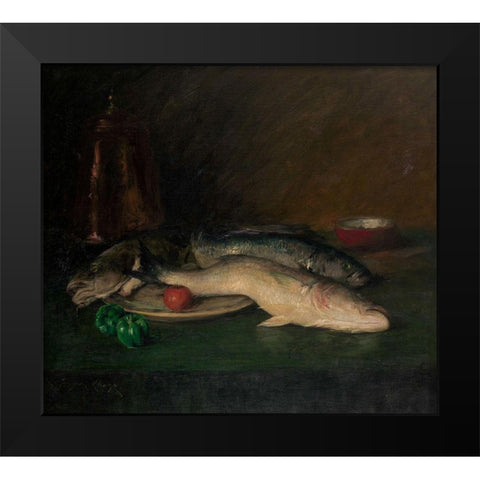 Still Life: Fish Black Modern Wood Framed Art Print by Chase, William Merritt