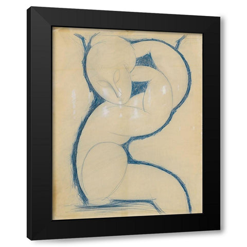 Caryatid Black Modern Wood Framed Art Print with Double Matting by Modigliani, Amedeo