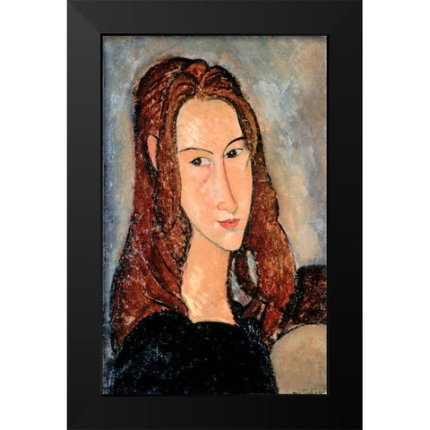 Portrat of Jeanne Hobuterne Black Modern Wood Framed Art Print by Modigliani, Amedeo