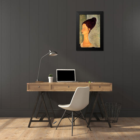 Lady with black hair Black Modern Wood Framed Art Print by Modigliani, Amedeo