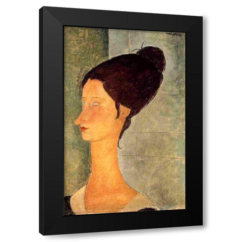 Lady with black hair Black Modern Wood Framed Art Print by Modigliani, Amedeo