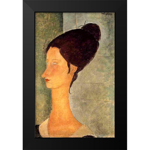Lady with black hair Black Modern Wood Framed Art Print by Modigliani, Amedeo