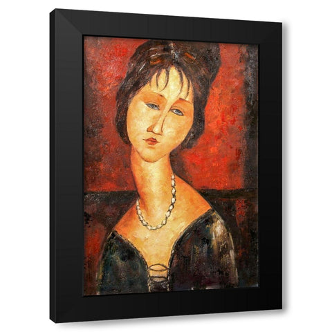 Lady with necklace Black Modern Wood Framed Art Print with Double Matting by Modigliani, Amedeo