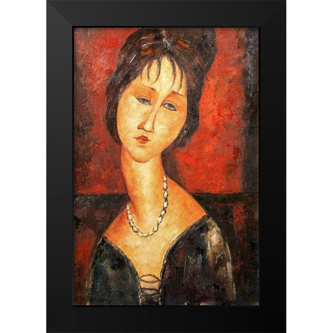 Lady with necklace Black Modern Wood Framed Art Print by Modigliani, Amedeo
