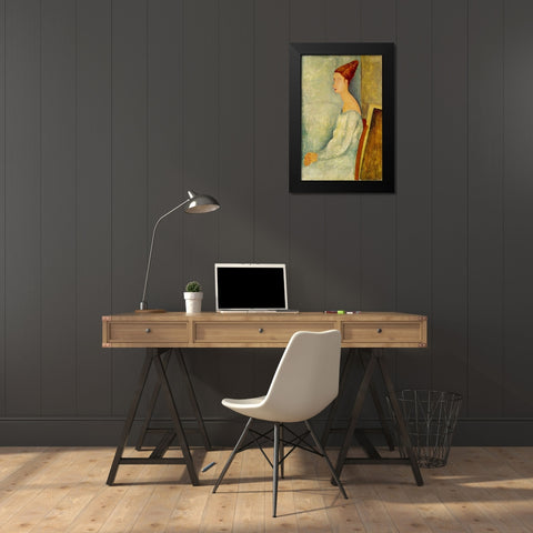 Jeanne Hebuterne assise de profil Black Modern Wood Framed Art Print by Modigliani, Amedeo